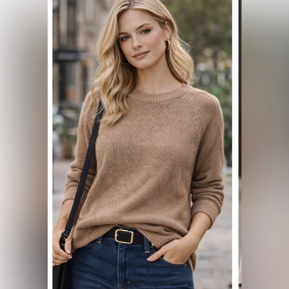 Tan Crewneck Knit Sweater